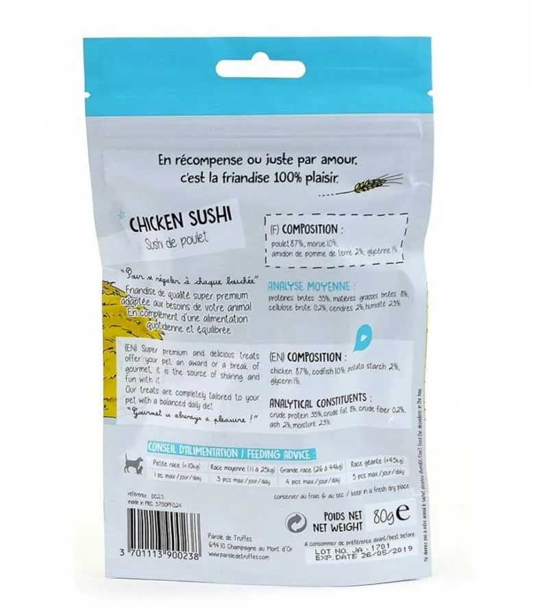 Parole De Truffes Friandises Sushi De Poulet Pour Chat Et Chien 80 G - Destockage 4 Parole De Truffes Friandises Sushi De Poulet Pour Chat Et Chien 80 G - Destockage – Image 2