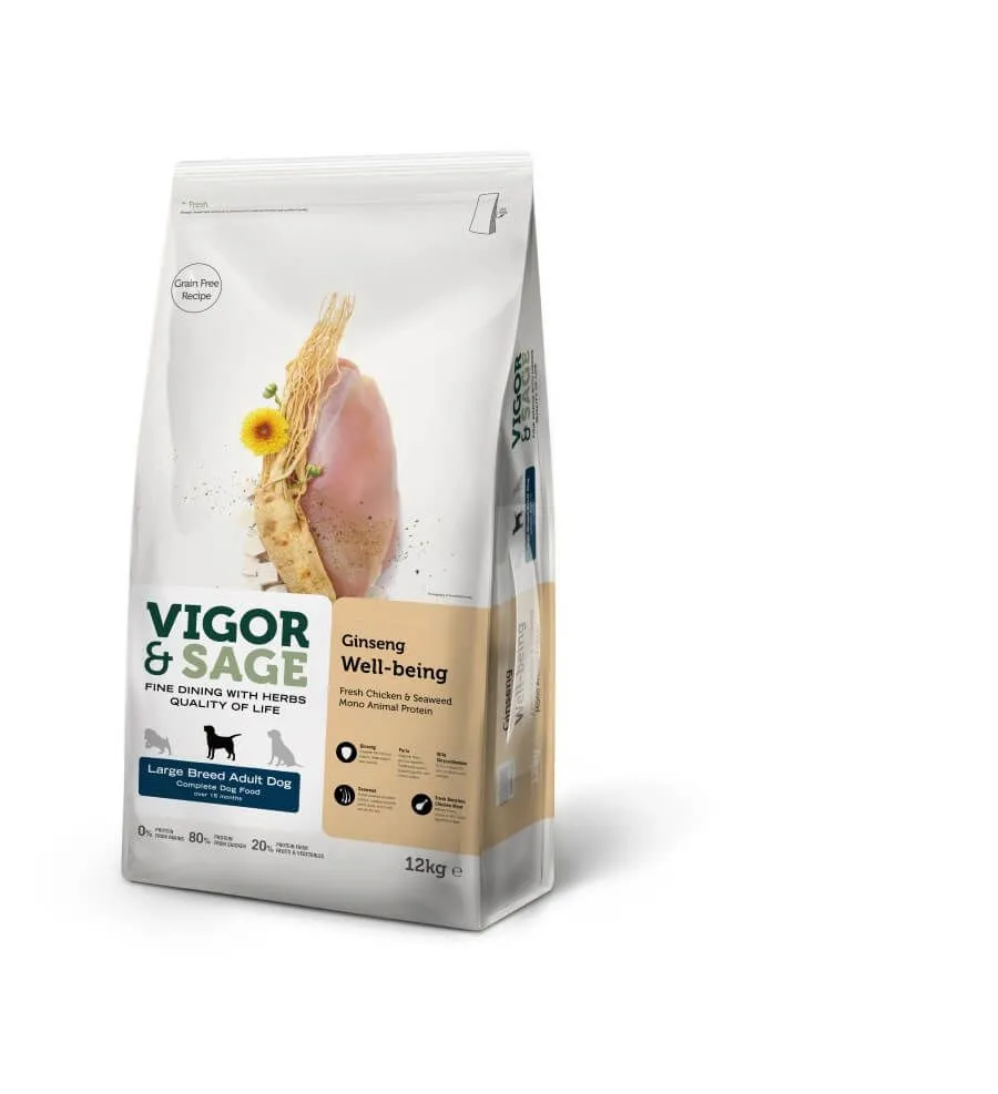 Vigor Sage Vigor & Sage Chien Large Ginseng/Poulet 12 Kg - Destockage 3 Vigor Sage Vigor & Sage Chien Large Ginseng/Poulet 12 Kg - Destockage